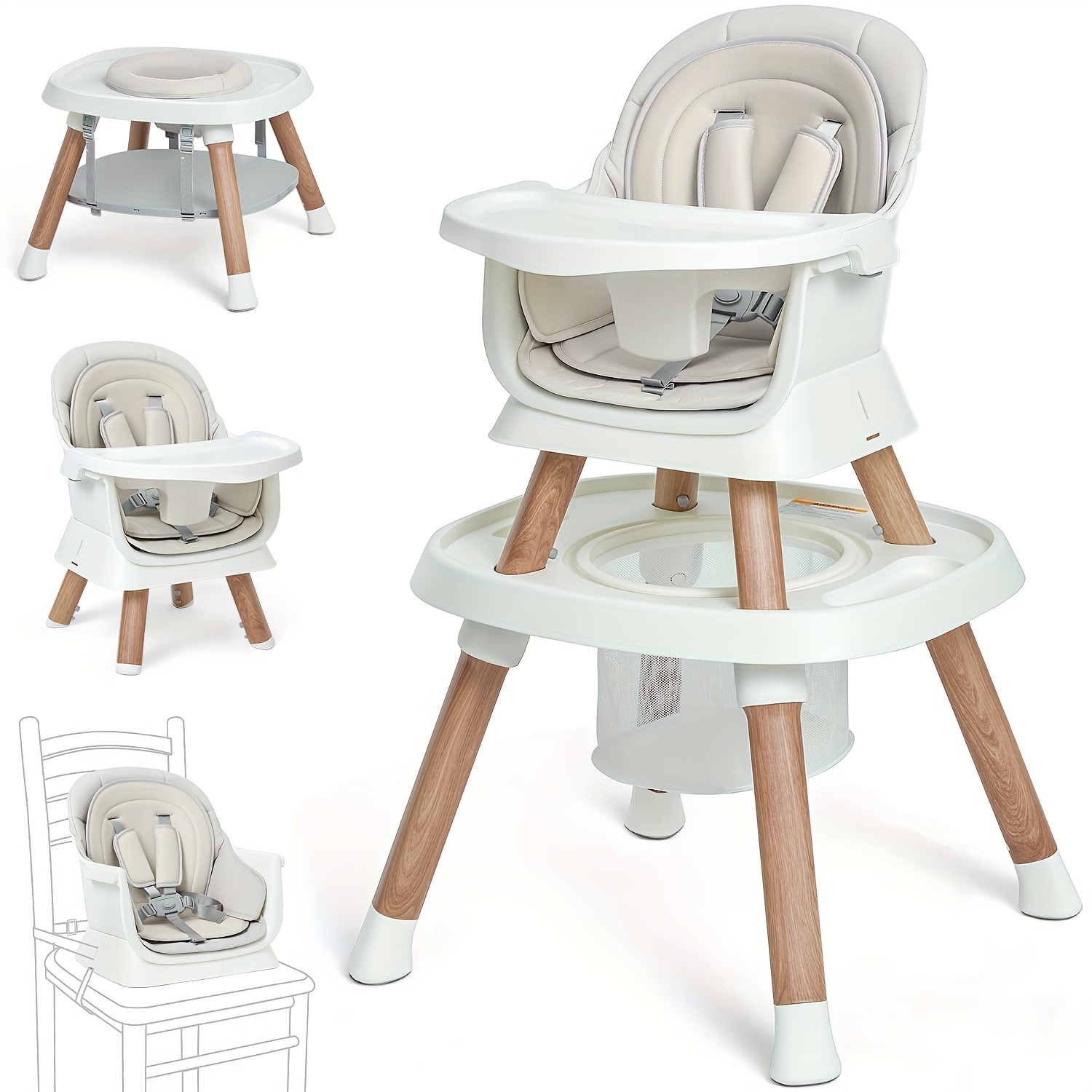 

14-in-1 Baby High Chair Baby Seat, Convertible Multifunctional Infant And Toddler High Chair With Activity Center And Tray (wood Grain) As , Christmas Gift