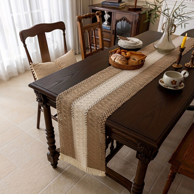 

1pc Japanese-style Hemp Woven Tea Flag, Simple Vintage Bedside Table Runner, Polyester Decorative Cloth - 12*72in