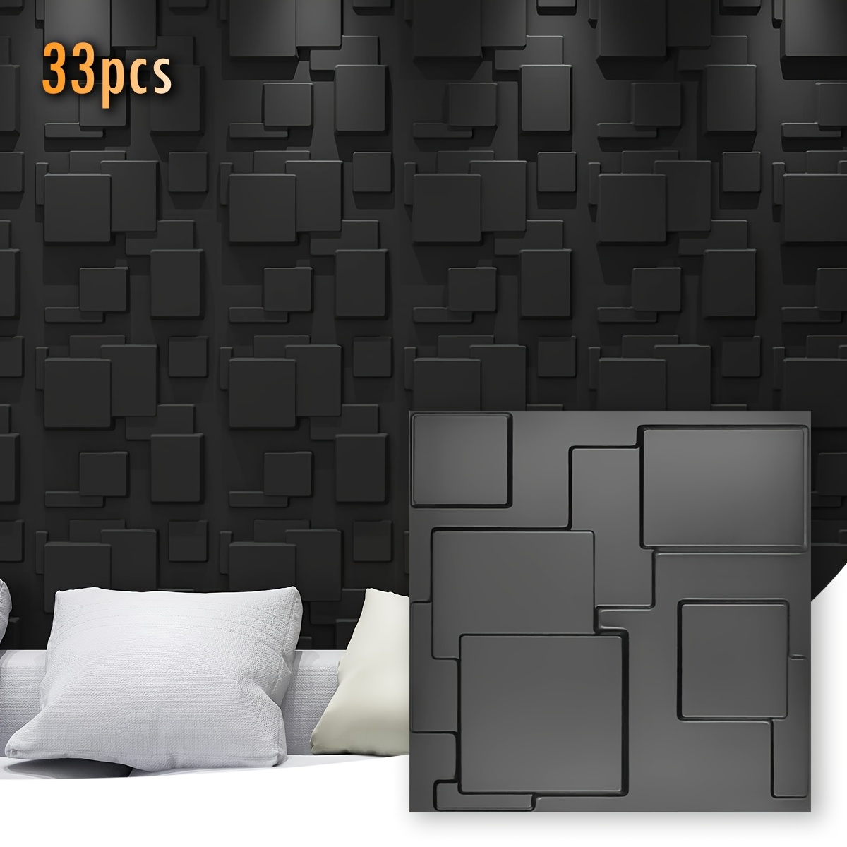 33 Stück 3D Wandpaneele, Geometrisches Blockdesign, 30x30cm (11.8"x11.8"), Schwarz-Weiße Paneele für Akzentwände im…: retailer-supplied image