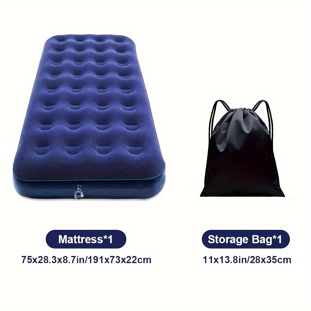 TEMU Pvc Inflatable Air Mattress With Flocked Top - Lightweight, Waterproof, Bed For Camping, , Beach With Storage Bag - Use, No Pump Included