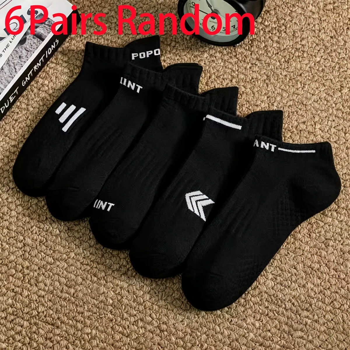 TEMU 6 Pairs Random Four-season Style 3d Foot-bottom Sports Short Socks, Suitable For Men And Women, For Casual Commuting And Slip-resistant,