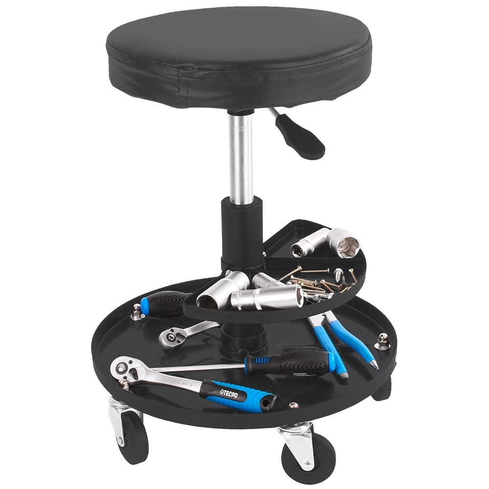 TEMU Workshop Stool, Workshop Stool With Castors, Mobile Workshop Seat With Shelf And Wheels, Garage Stool, Work Stool, Height Adjustable 40-52cm,