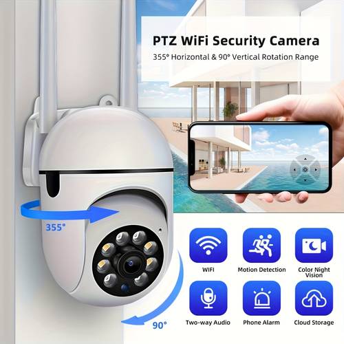 caméra de sécurité ptz 360° black friday : de mouvement ia, 1080p fhd, wifi 2.4g, vision couleur, alertes, audio bidirectionnel
