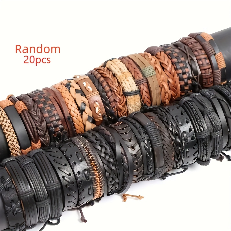 E-shop /50 Stk. Armbänder aus PU-Leder im Antik-Stil, zufällig gemischtes Set Manschetten-Armbänder, bestes Geschenk für Mode-Party-Schmuck