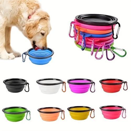 1pc foldable pet bowl 350ml 1000ml portable plastic water bowl with carrying handle durable lightweight design for camping travel essentials vibrant handle