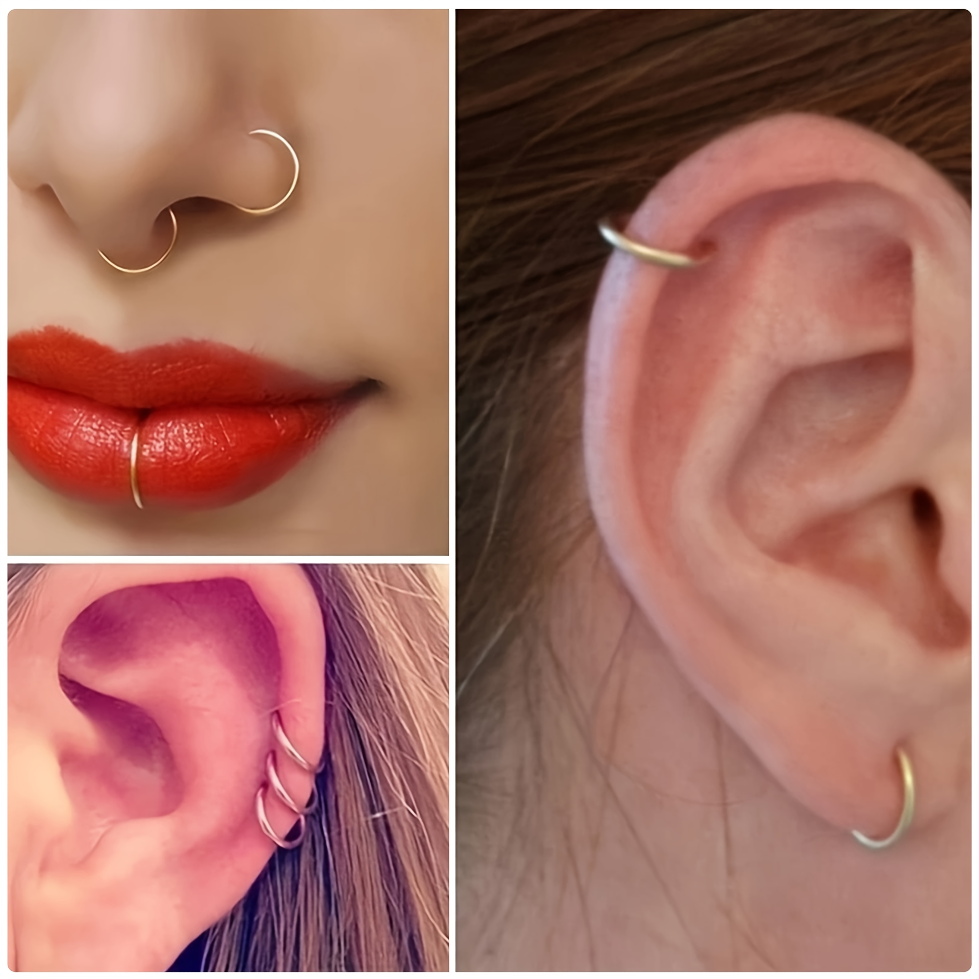8pcs Set of 16G   Ear Rings, Nose Rings, and Lip Rings – No Piercing Required, Spring Hoop Earrings for  