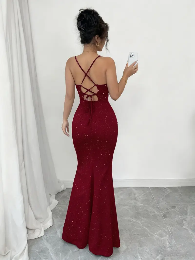 Women'S Burgundy Star Sequin Thin Strap Bodycon Mermaid Dress - * Party Gown, Stretchy Fabric, Runs Large * Size Women'S Burgundy Star Sequin Thin Strap Bodycon Mermaid Dress - * Party Gown, Stretchy Fabric, Runs Large * Size