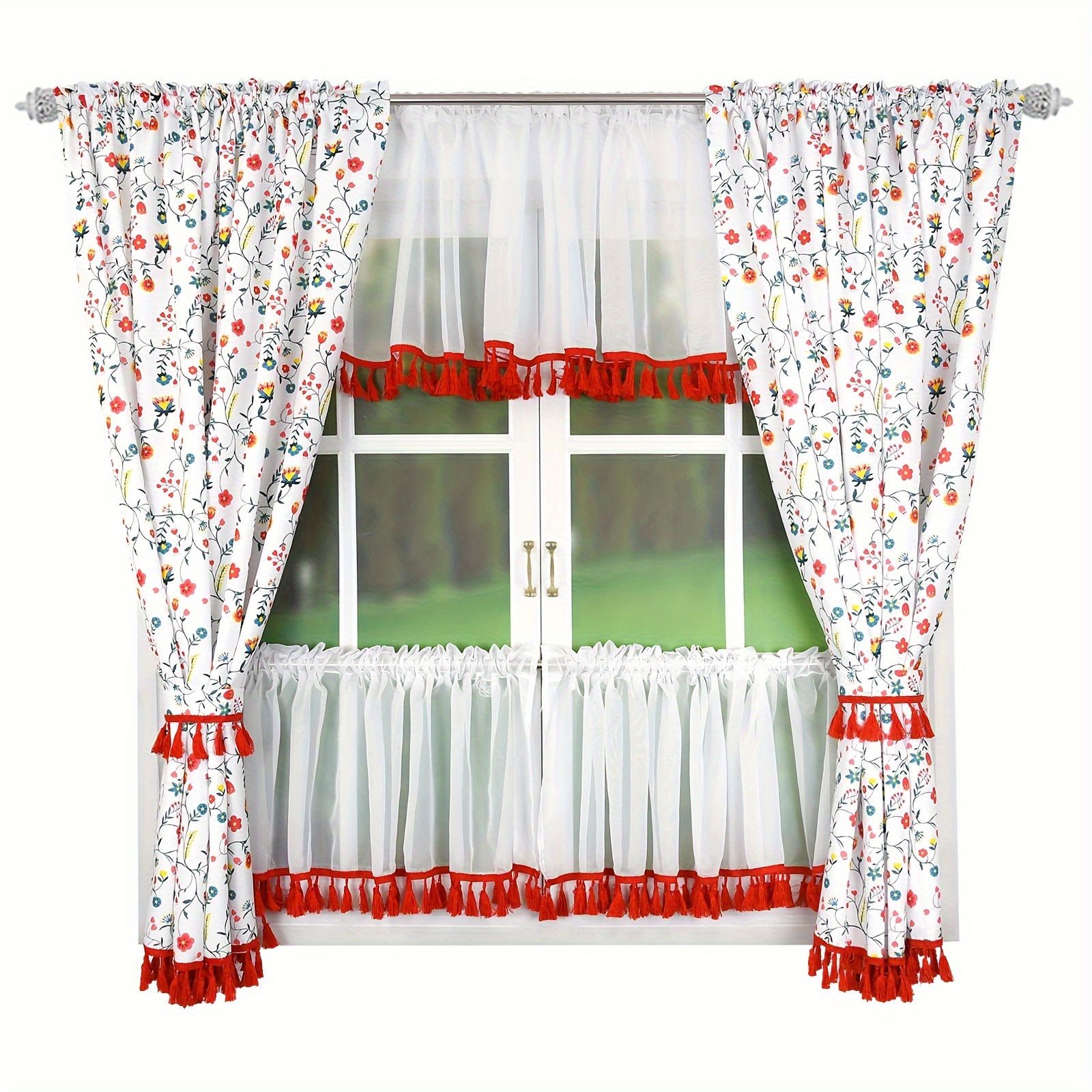 TEMU 1set Fhflyinghome Lam474 Model Wheat Ear Lace Print Bedroom Living Room Curtain Curtain Curtain Set