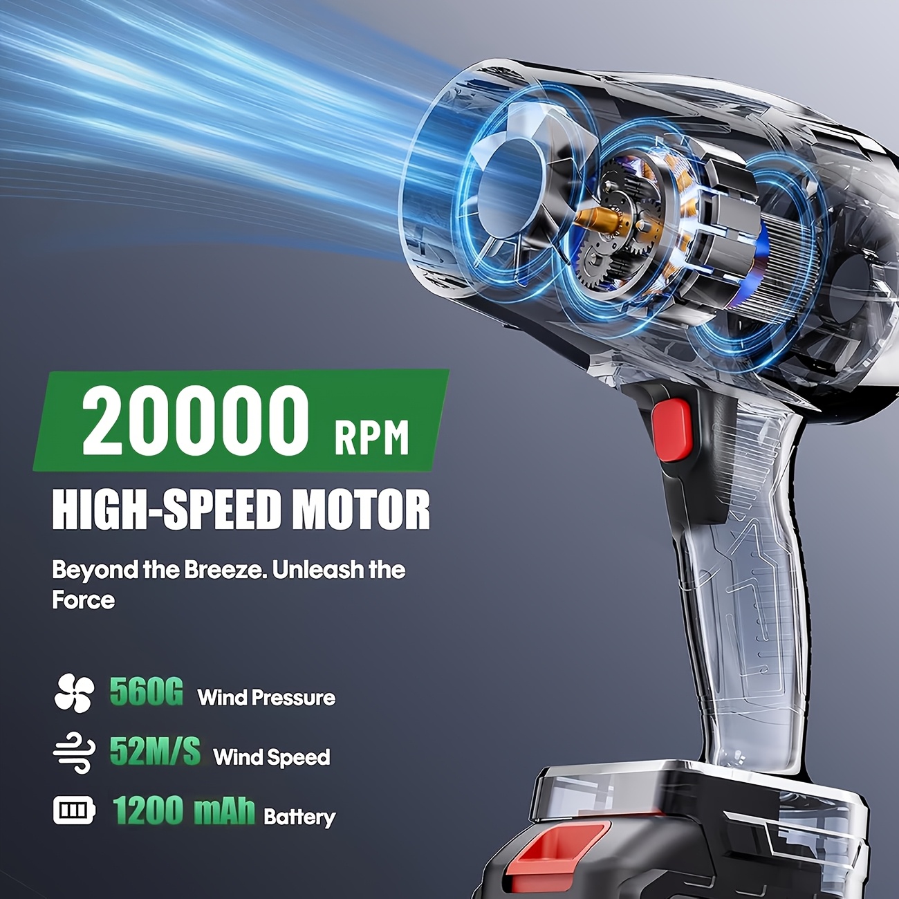 High Power Cordless Leaf Blower with 1pc/2pcs 2.0ah Batteries, Lightweight Design for Lawn Care, Yard, Snow, Pet Hair, Powerful 20000 RPM Cordless Leaf Blower