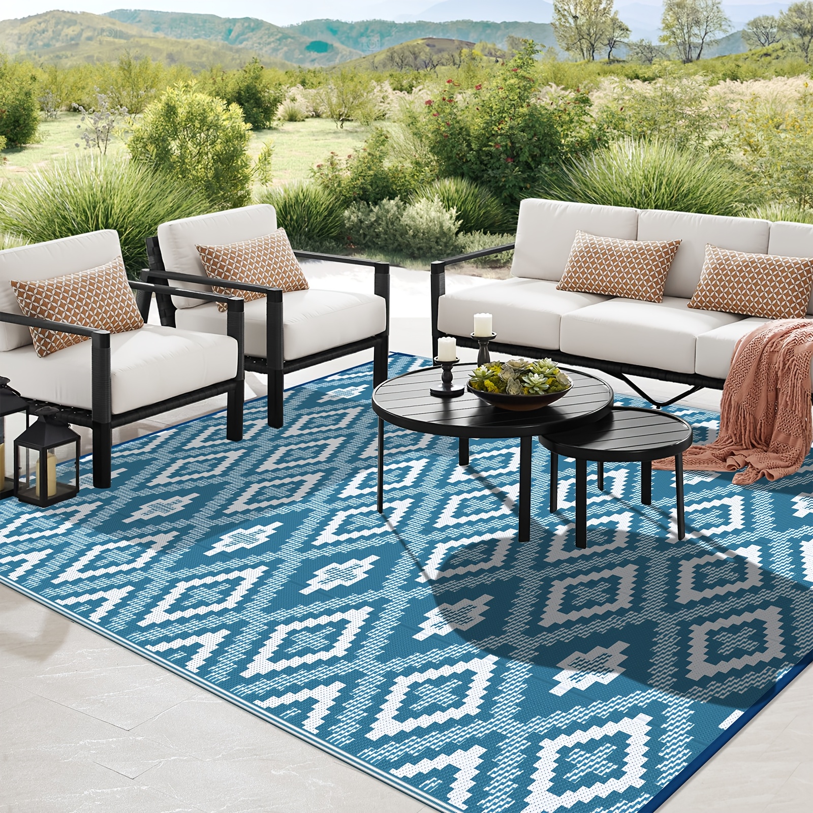 Image of Large Outdoor Mat 180 X 270cm, Reversible Made Of Plastic Straw, Mat, Indoor And Outdoor Mat For Patio, Camping Balcony Veranda Garden