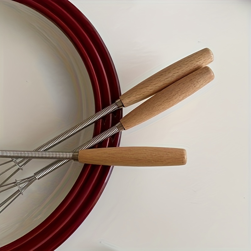 Juego de 1/3 batidores con mango de madera maciza, mini batidor de huevos de acero inoxidable para cocina, batidor de alambre para leche, para mezclar, revolver, batir o licuar, apto para batir huevos, leche, leche de soja y jugo