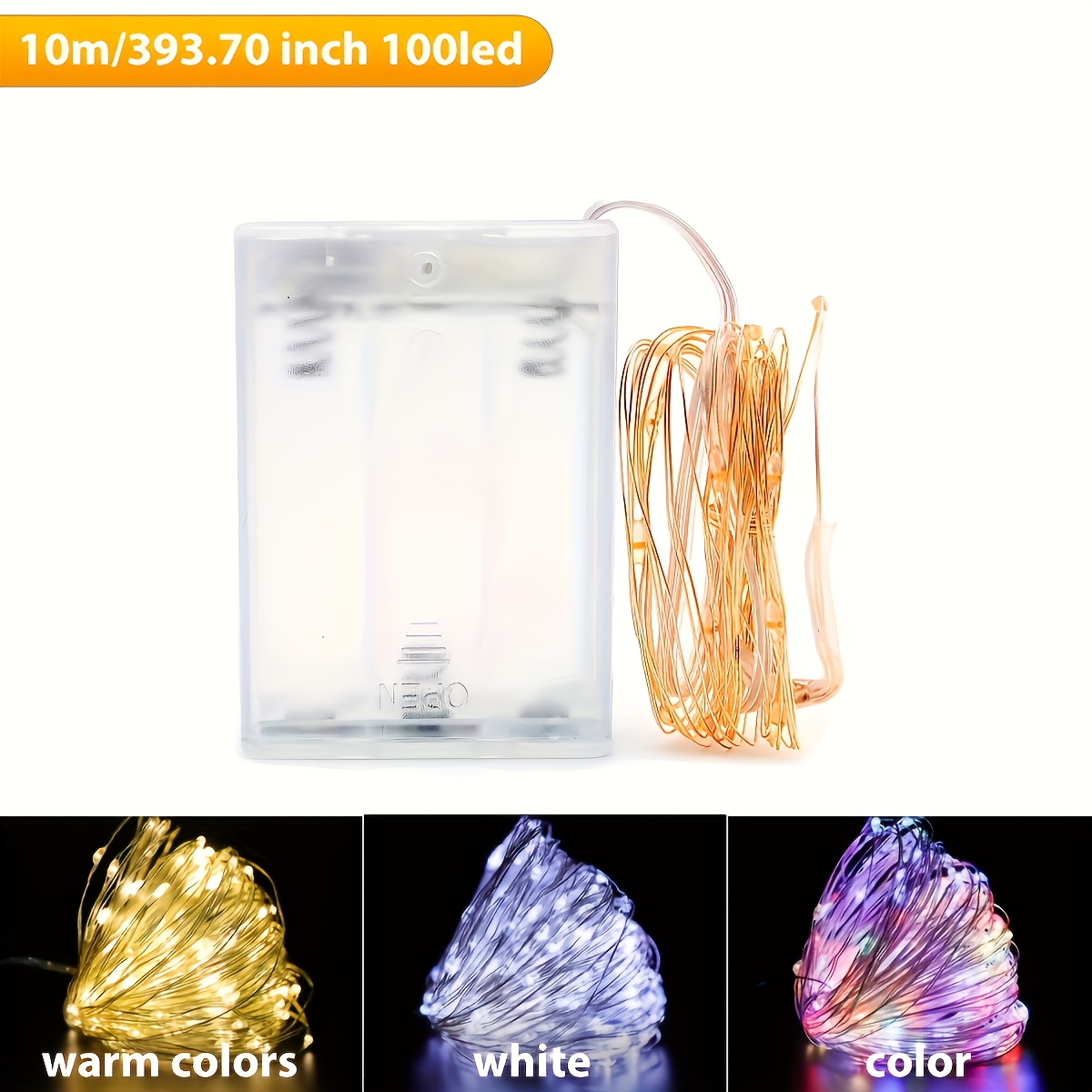 TEMU 1 Set Of Christmas Indoor Led Fairy Light String, Halloween 100led Battery Box Copper Wire String 2m/5m/10m Bedroom And Living Room Lighting,