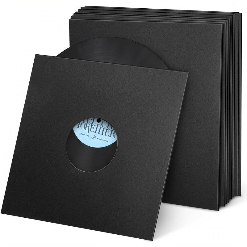 TEMU [Pochettes pour disques vinyles] Lot de 12 pochettes en papier noir pour disques vinyles, pochettes en carton épais , pochettes de protection,
