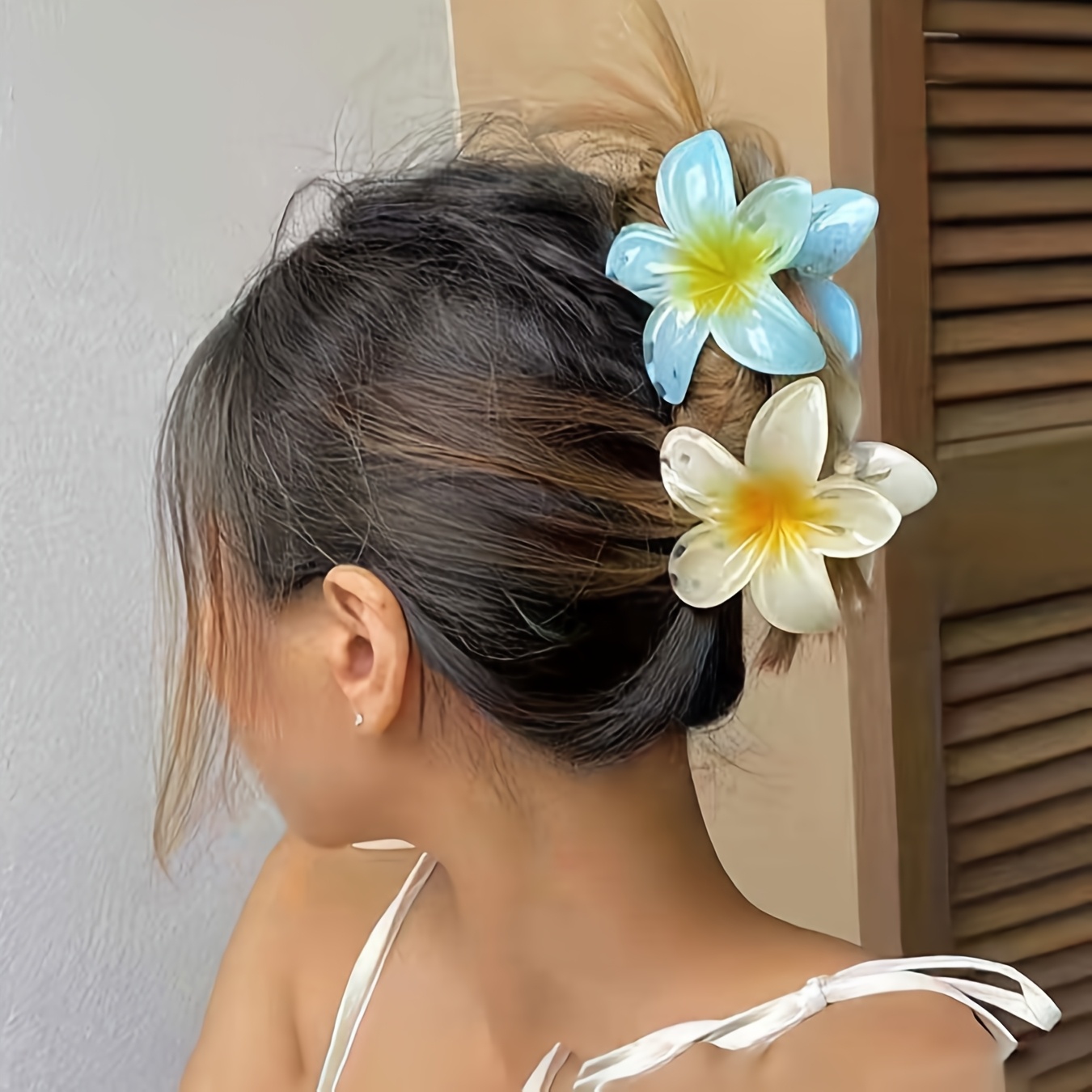 TEMU 2pcs Large 8cm/3.1in Elegant Gradient Frangipani Hair Claw Clips For Women, Stylish Hair Accessories For Ponytails And Half-up Hairstyles At The
