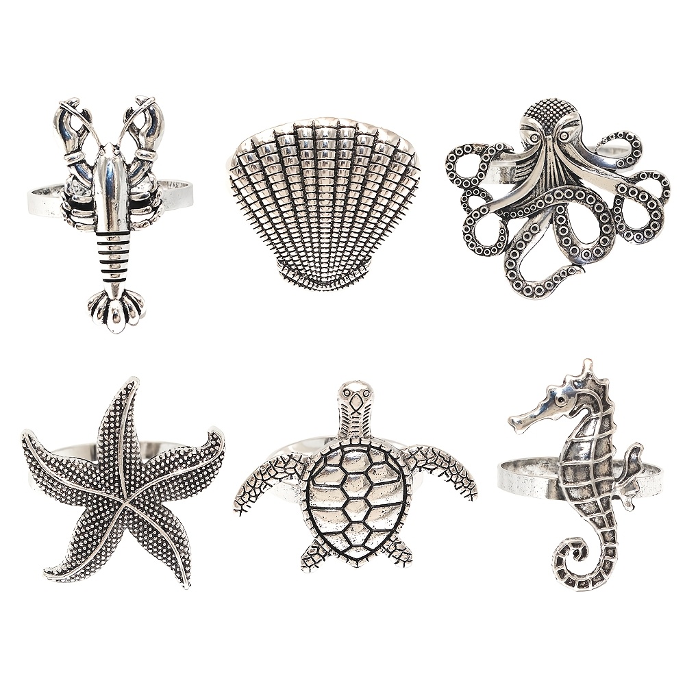 TEMU 6 pezzi/Anelli per tovaglioli Vita Marina, Vintage, , , Polpo, Conchiglia, Stella Marina Porta Tovaglioli, Decorazione a Tema Spiaggia, Anelli
