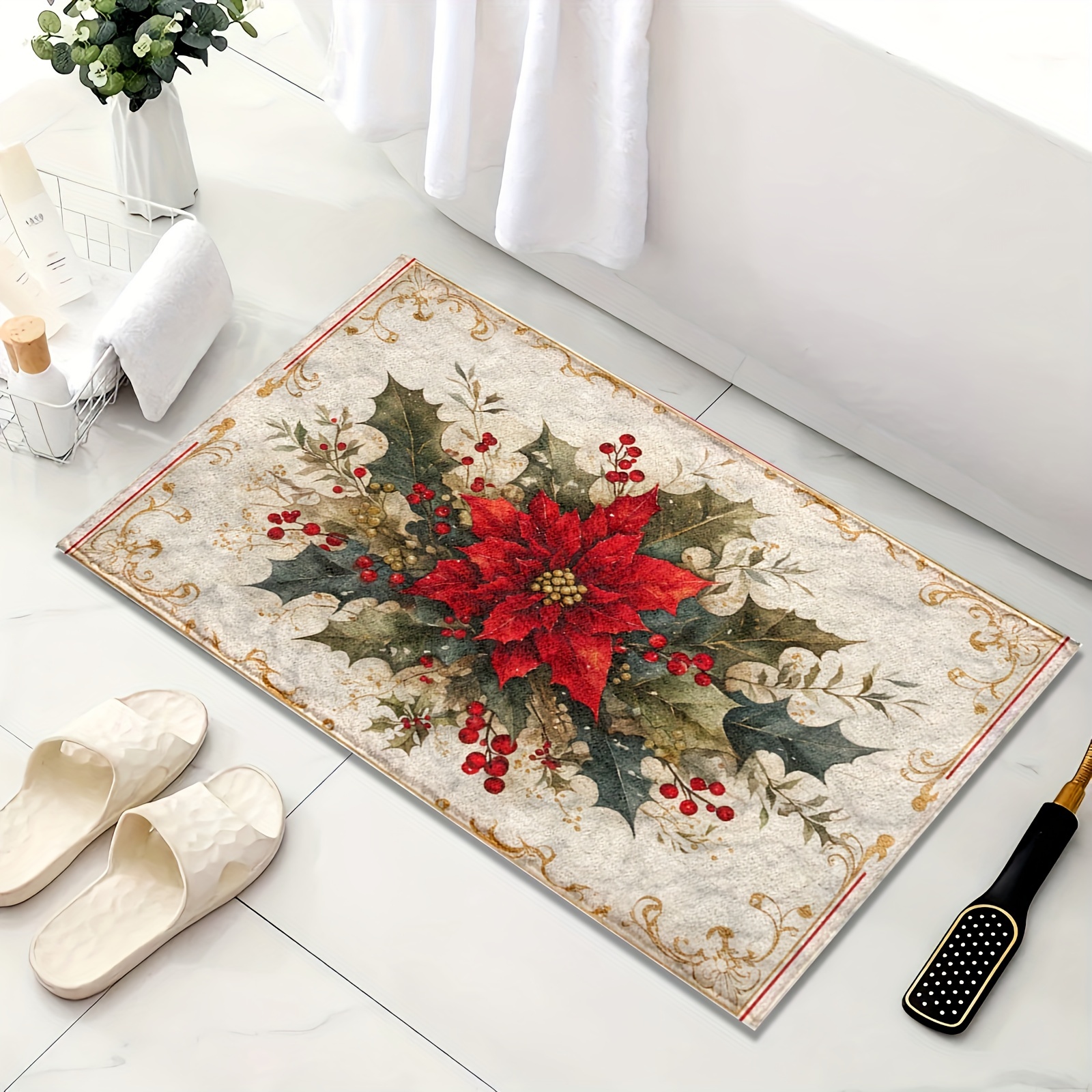 

Christmas Cheer Microfiber Bath Mat - Non-slip, Quick-dry & Absorbent With , Machine Washable, Stain Resistant For Kitchen, Bathroom & Shower