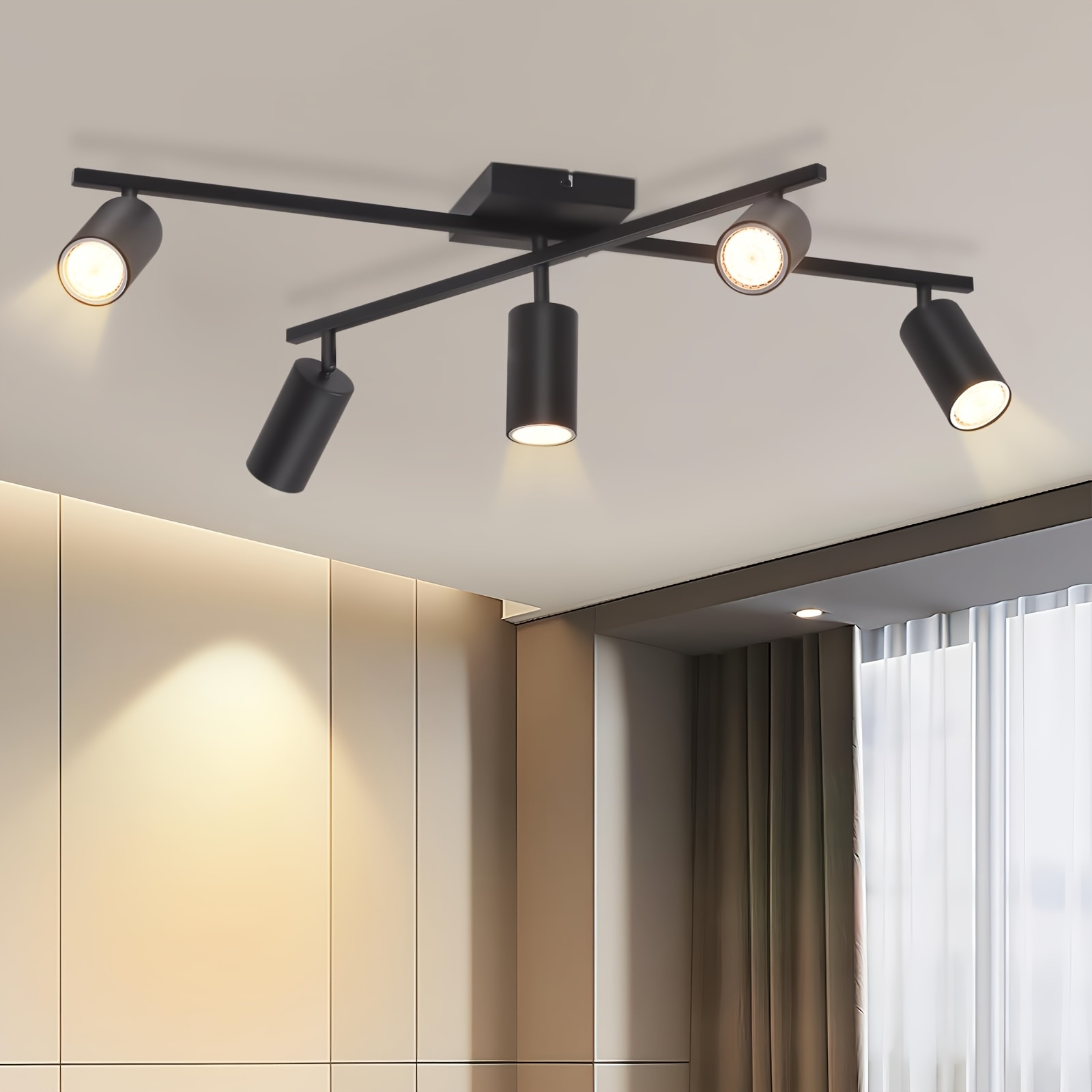 Image of 5 Ceiling Spotlights White Black: Living Room Gu10 Ceiling Spotlight Kitchen 350° Rotation Modern Kitchen Light Bedroom Dining Room Ceiling Spotlight - Bulb Not Included