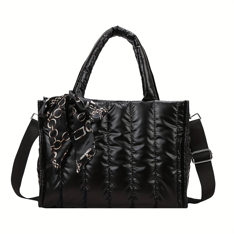TEMU Borsa da invernale in nylon e soffice, , morbida, quadrata, imbottita, a tracolla