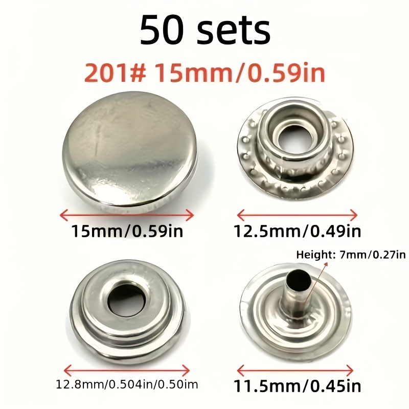 TEMU Set di 50 pezzi di chiusure a in acciaio inossidabile da 200, attacchi a in metallo da 12,5 mm/15 mm per progetti come coperture per barche,
