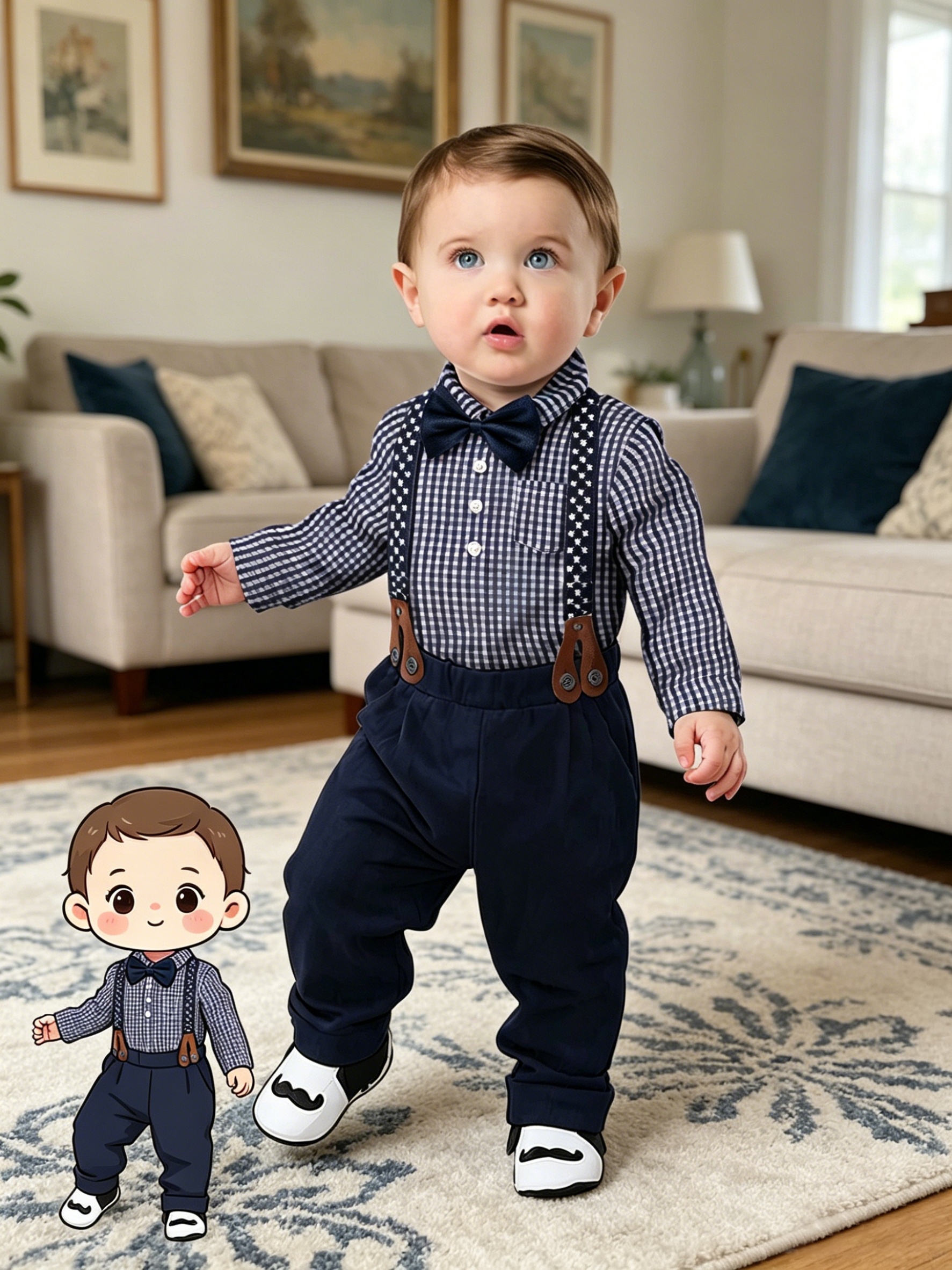 Baby Gentleman Dress Set * Long Sleeve Shirt Bow Tie Overalls Long Pants 4pcs Outfit, 1St Birthday * Wedding * Baby Photography Formal Wear, Boys And Girls Clothes