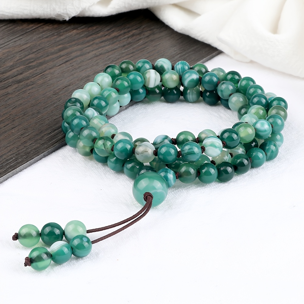 Vacation Style Green Striped Agate Necklace, Gift for Him