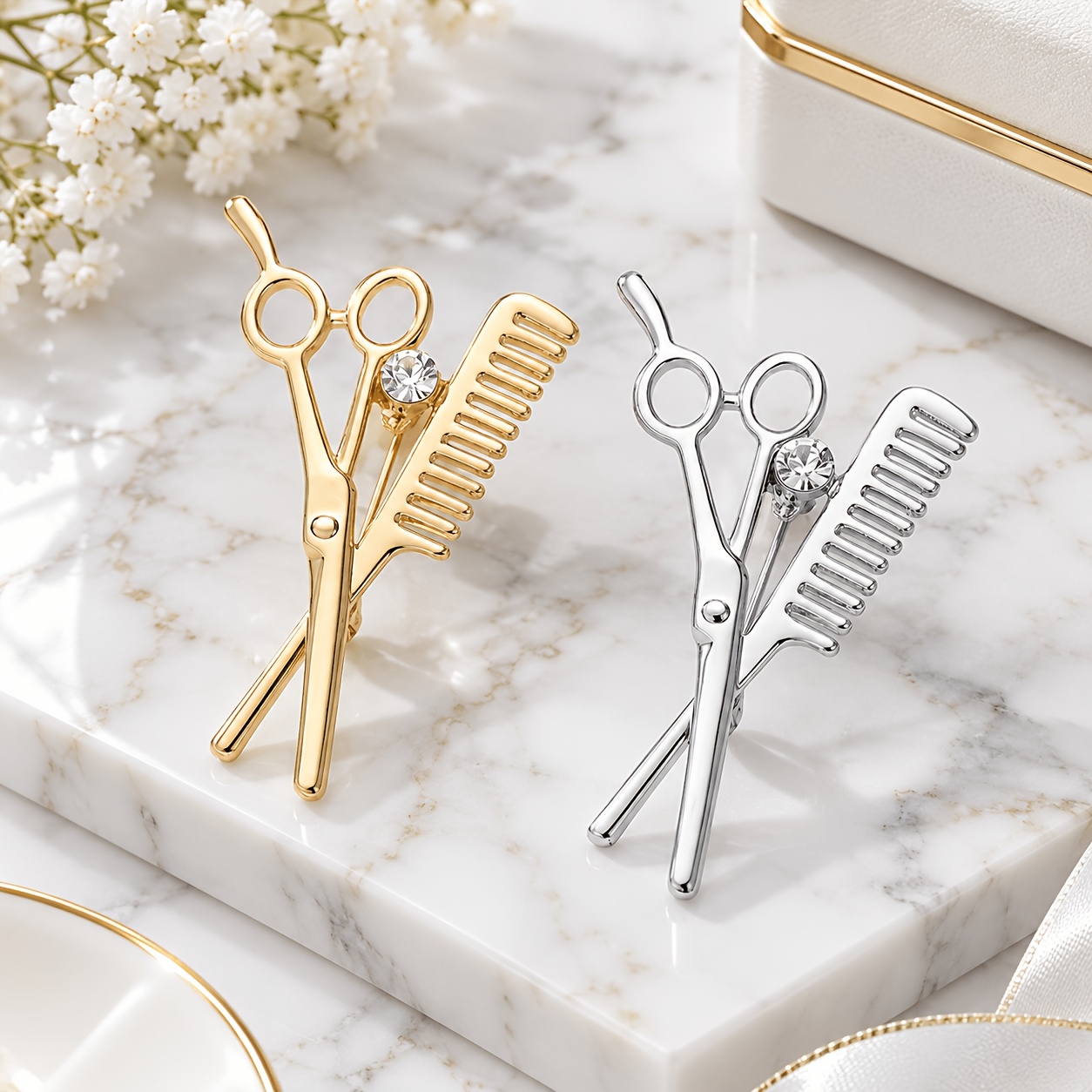 TEMU 2pcs Broches Pinceau Ciseaux Tendance, Épingles Minimalistes Unisexes en Alliage, Adorables Accessoires de Sac et de Vêtements Pinceau Ciseaux,