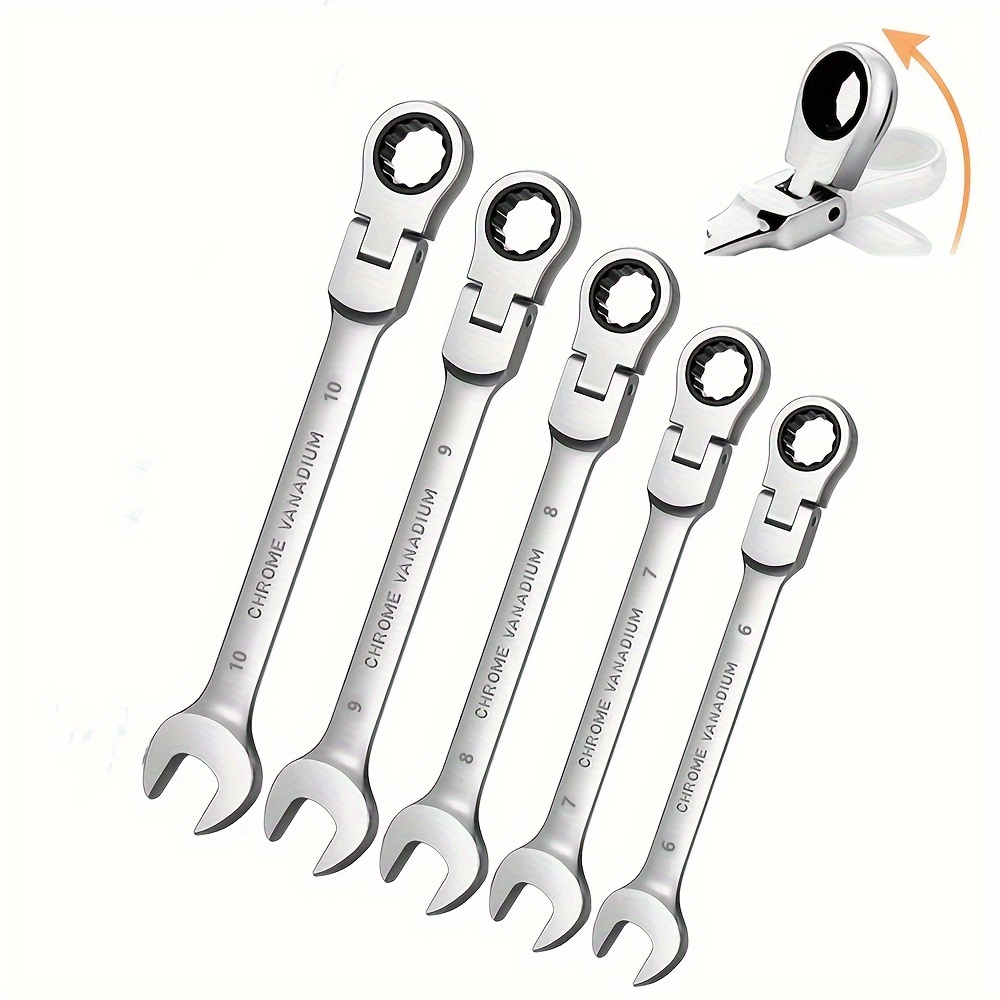 

6pcs Sae Flexible Ratchet Wrenches Set 6mm To 10mm Standard Spanners Gear Ring Ratcheting Combination