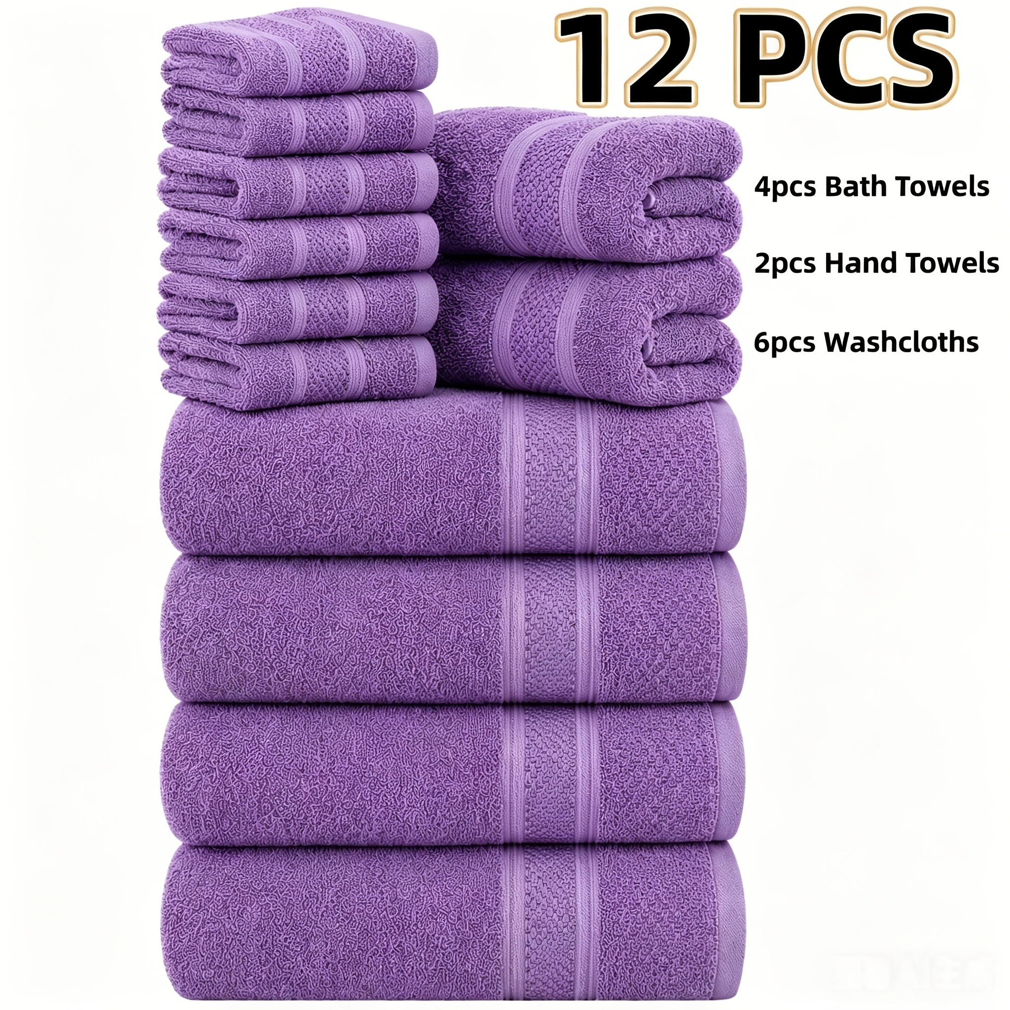 TEMU Luxurious 12/24pcs Cotton Blend Bath Towel Set- Hotel-grade Thickened Quality, Super Absorbent, Dries Quickly, Contains 4/8 Bath Towels, 6/12