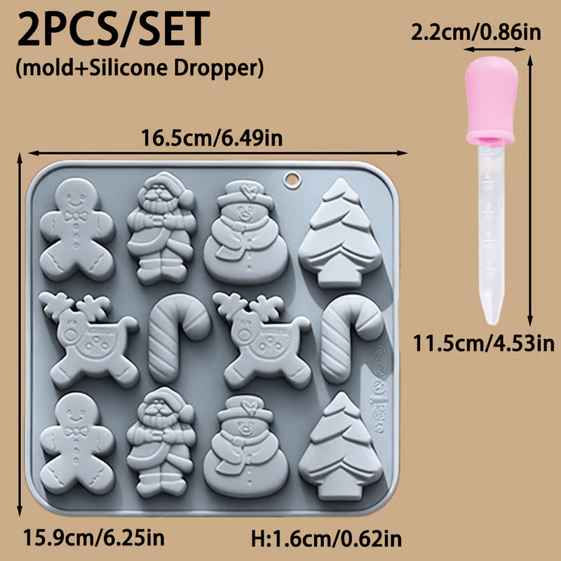 TEMU 2pcs/set Christmas Silicone Mold With Dropper - 12-cavity Non- Suitable For Scented Candles, Soap, Resin Plaster | Gingerbread For Man, Santa,
