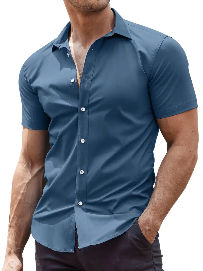 mens casual button shirt short sleeve muscle fit dress - Temu mens casual button shirt short sleeve muscle fit dress - Temu