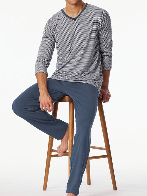 mens spring autumn and winter pajama set machine washable soft casual v neck long sleeve striped printed top and solid color long pants comfortable and easy pajamas and loungewear suitable for outdoor wear