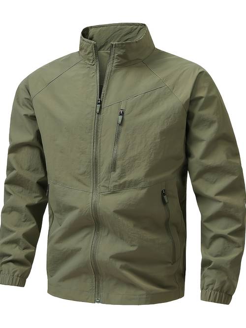 mens lightweight windbreaker jacket spring autumn stand up collar outdoor sports jacket for young and middle aged men casual cardigan jacket with multiple pockets mens clothing