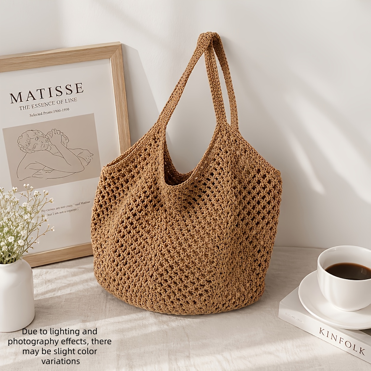 Image of Women's Large Capacity Woven Tote Bag - Lightweight Breathable Beach Bag With Spacious , Suitable For Travel, Commuting, Shopping, Casual Handbag For, & Daily Use