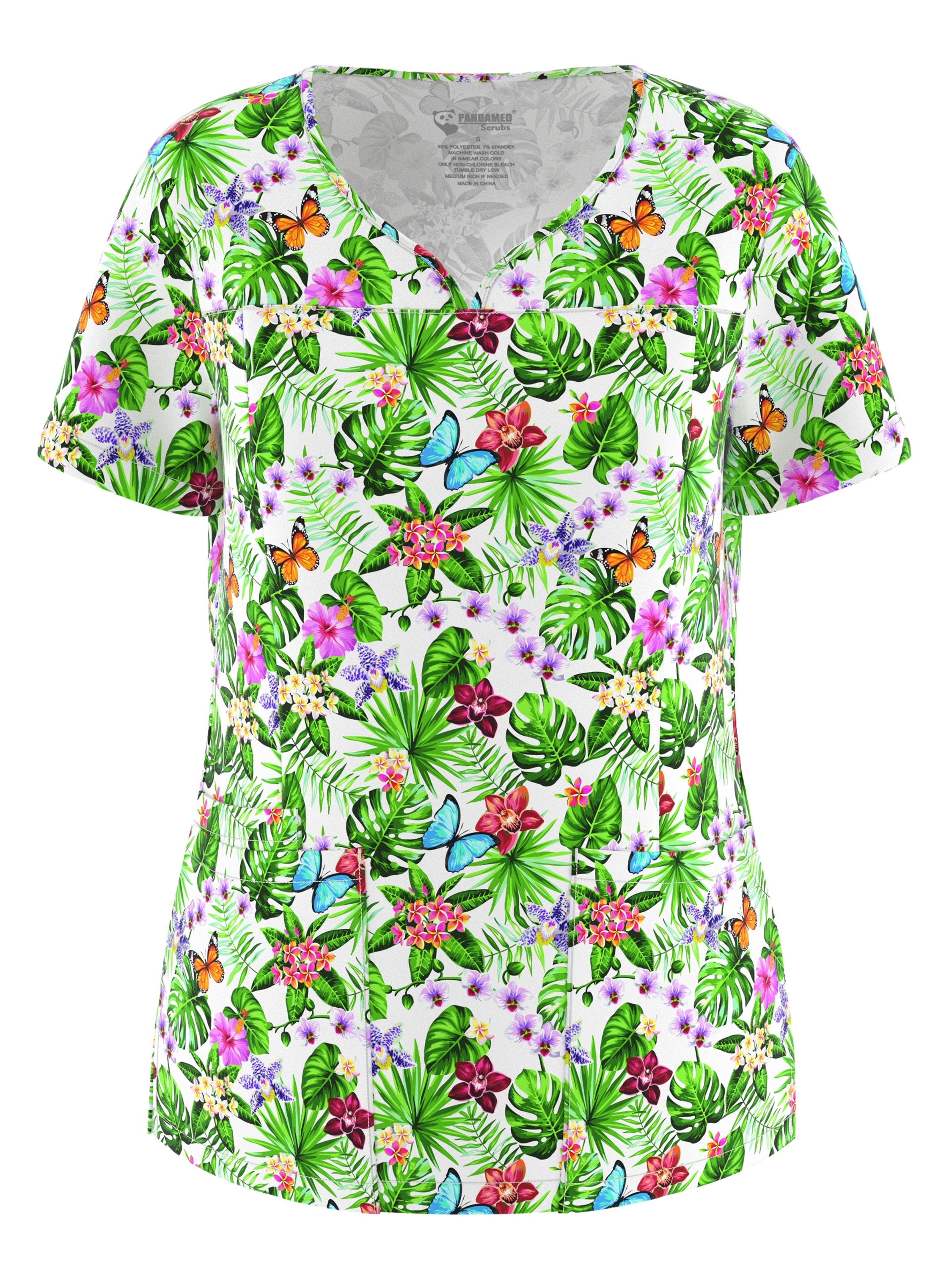Elastic Printed Scrubs Top - V-Neck Elastic Printed Nursing Top - Women'S Classic Elastic Uniform with Three Pockets 5-PPS104 60#.
