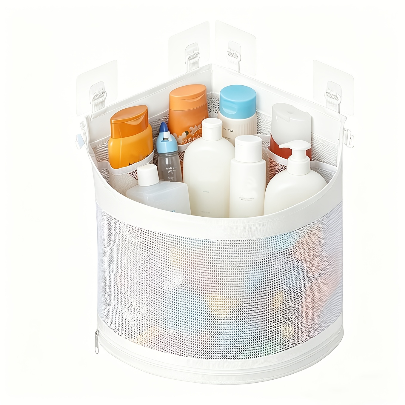 Bath Storage Holder, Mesh Shower Caddy For Bathtub Organizer, Corner Hang-suspension Shower Holder, Bath Basket With 4 Adhesive Hooks