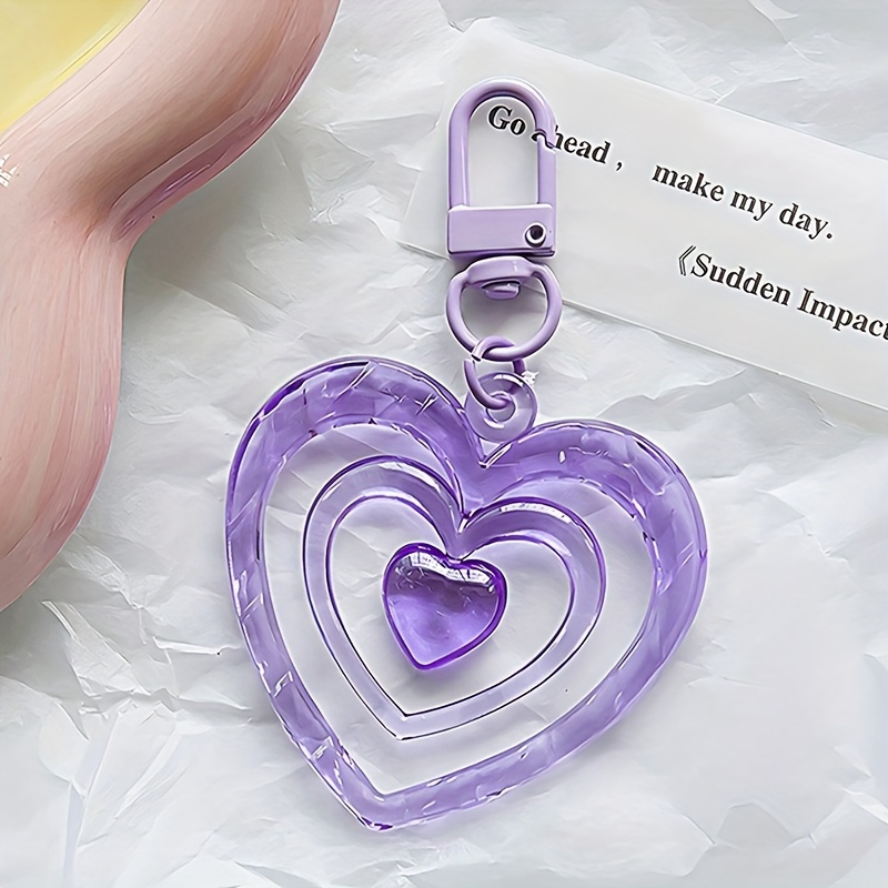 a y2k acrylic heart shaped keychain couples a cute hollowed - Temu