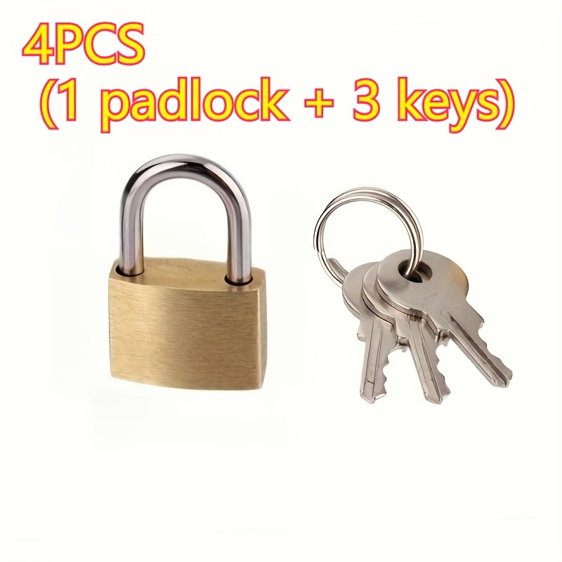TEMU 4 piezas (1 candado y 3 llaves). El tamaño es de 2 cm/0.79 pulgadas * 3 cm/1.18 pulgadas, con un candado mecánico simple para uso diario, para