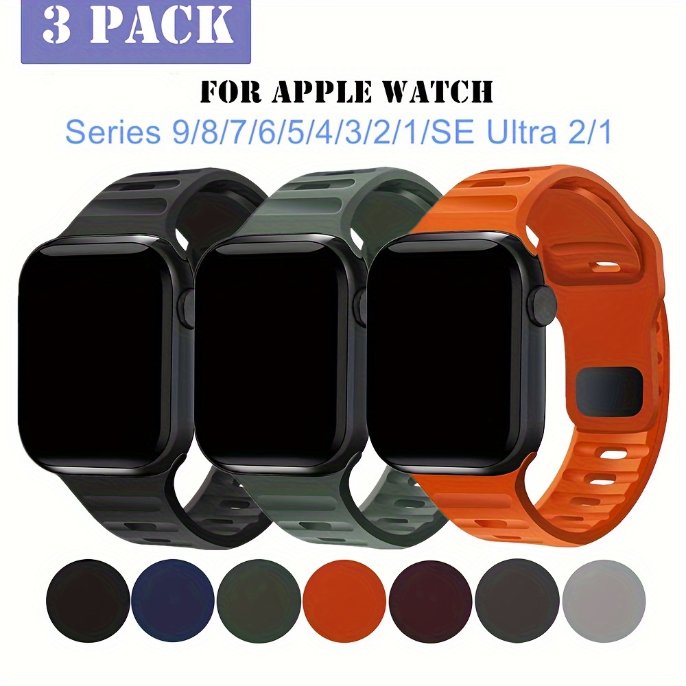 

3pcs Sporty Silicone Watch Bands For Apple Watch Ultra, Waterproof In Black, Green, Orange - Compatible With Iwatch /8/7/6/5/4/3/2/se, Sizes 49mm/45mm/44mm/42mm