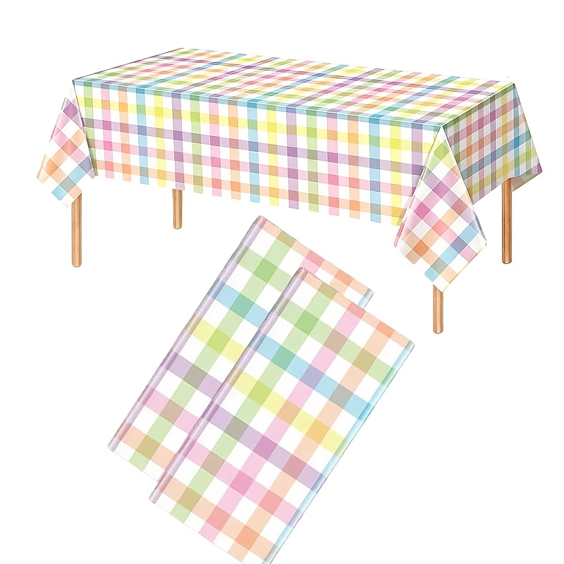 TEMU 2pcs Colorful Tablecloth/6pcs Set (2 Tablecloths + 4 Table Clips) For Party Tablecloth Tablecloths For Party, 54x108 Inches, Disposable Plastic