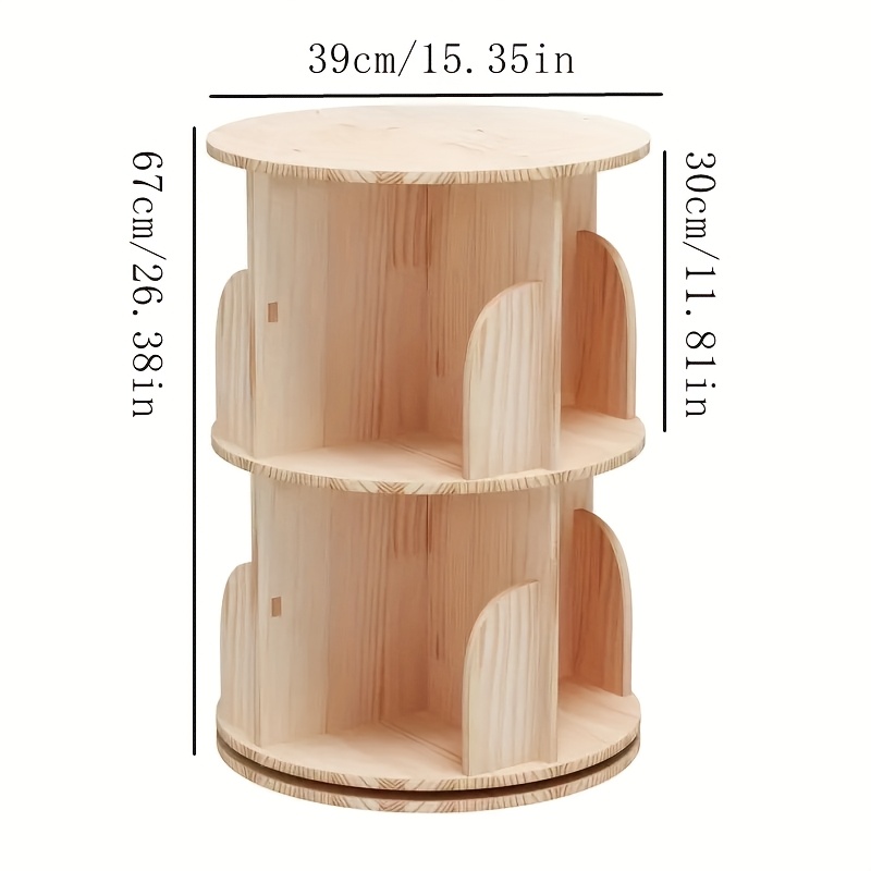 360 degree rotating solid wood bookshelf 2 tier clear     freestanding space saving shelf for 100 books sofa side table bedside storage easy assembly   decor bookcase furniture bedroom organizer   durable construction small  