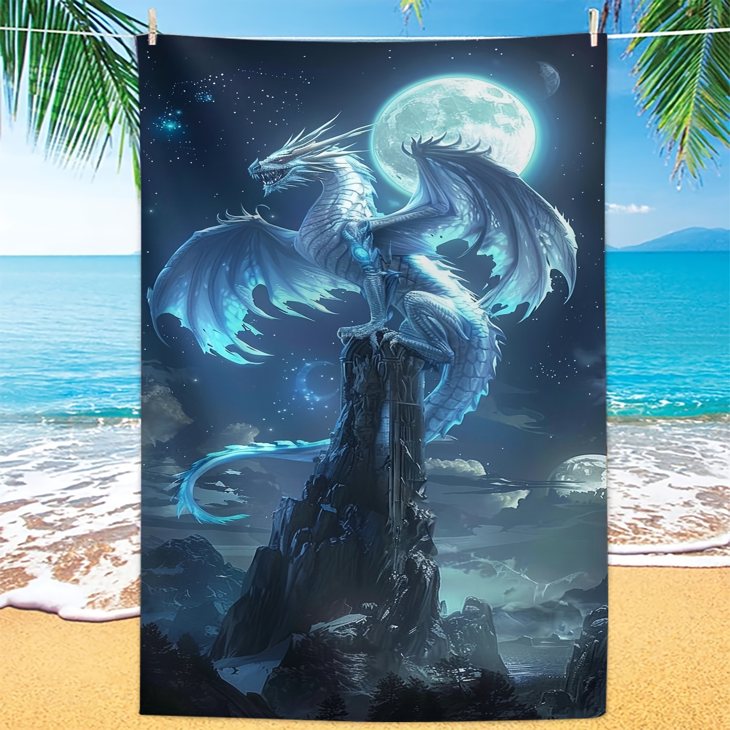 

Microfiber Beach Towel With Dragon Design - Quick Dry, , Lightweight For Travel & Swimming