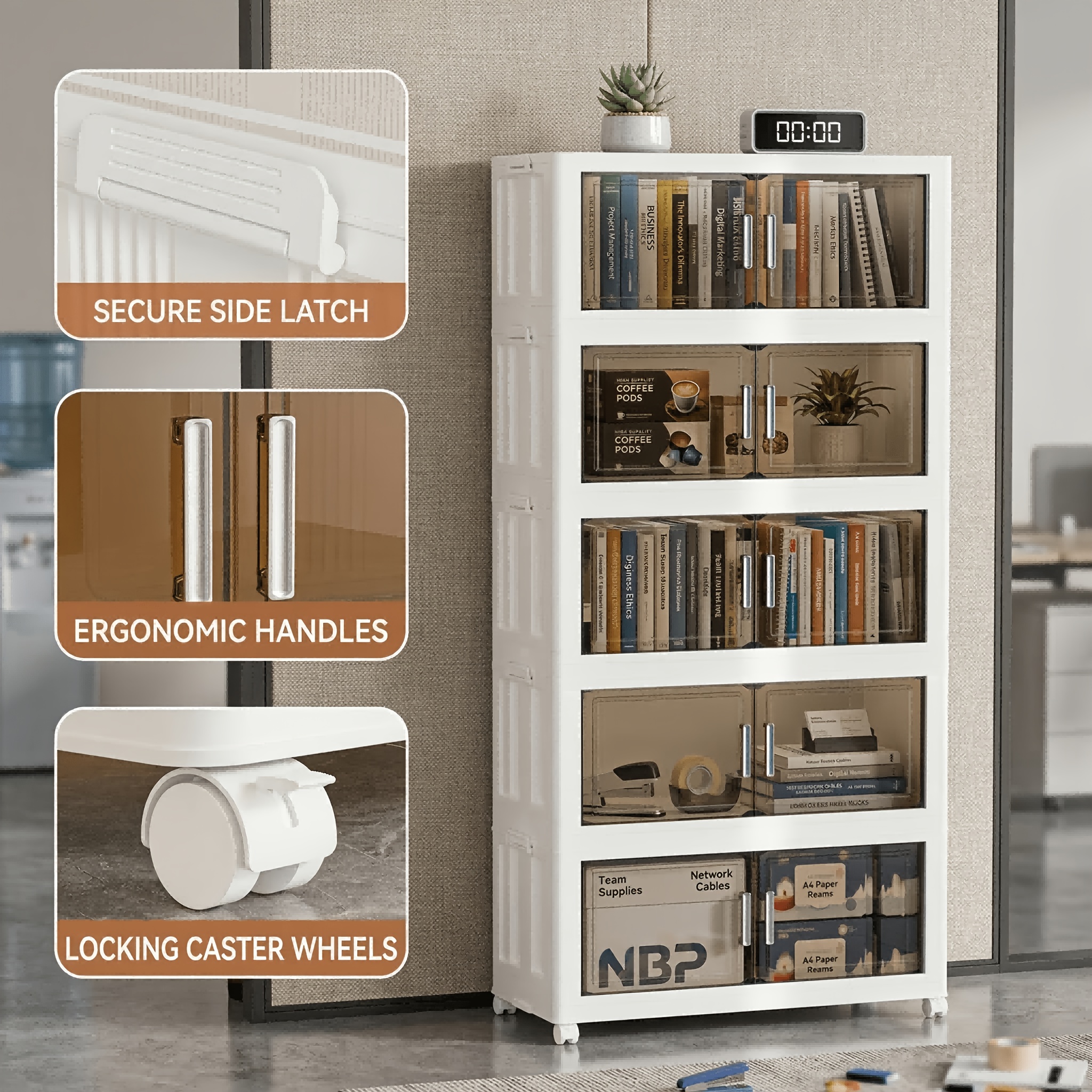Extra Large Foldable Office Storage Cabinet with Lids & Wheels