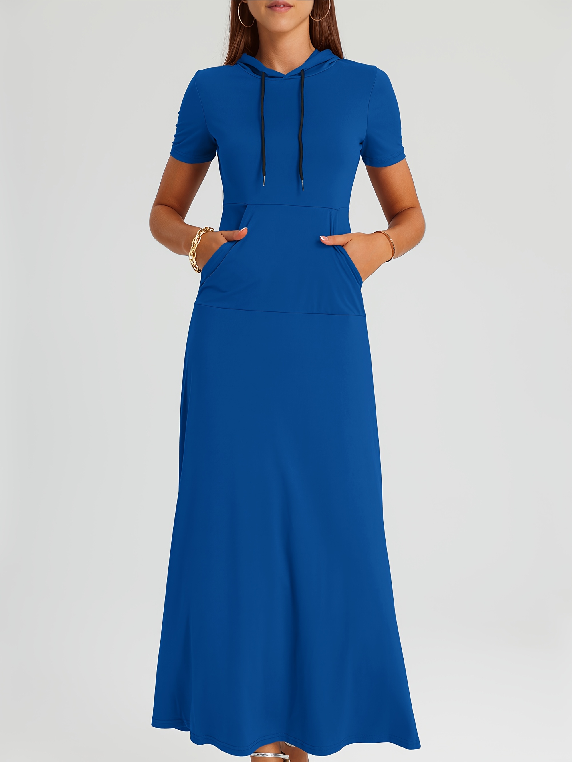 womens high hooded maxi dress pockets short - Temu Morocco