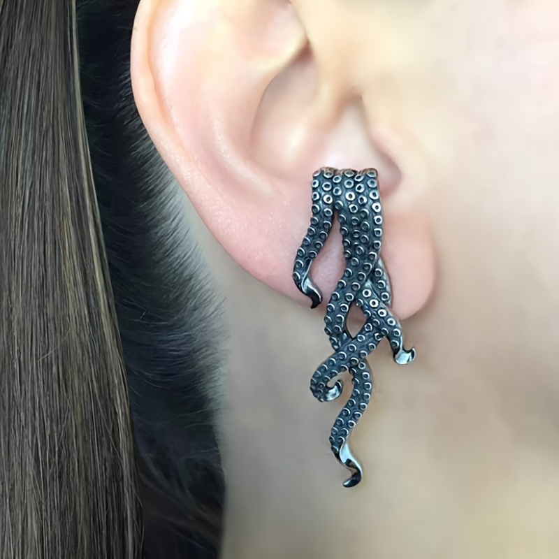 

1 Pair Of New Octopus Tentacle Exaggerated Earrings Female, Retro Alloy Earrings In Gothic Dark Style Fashion