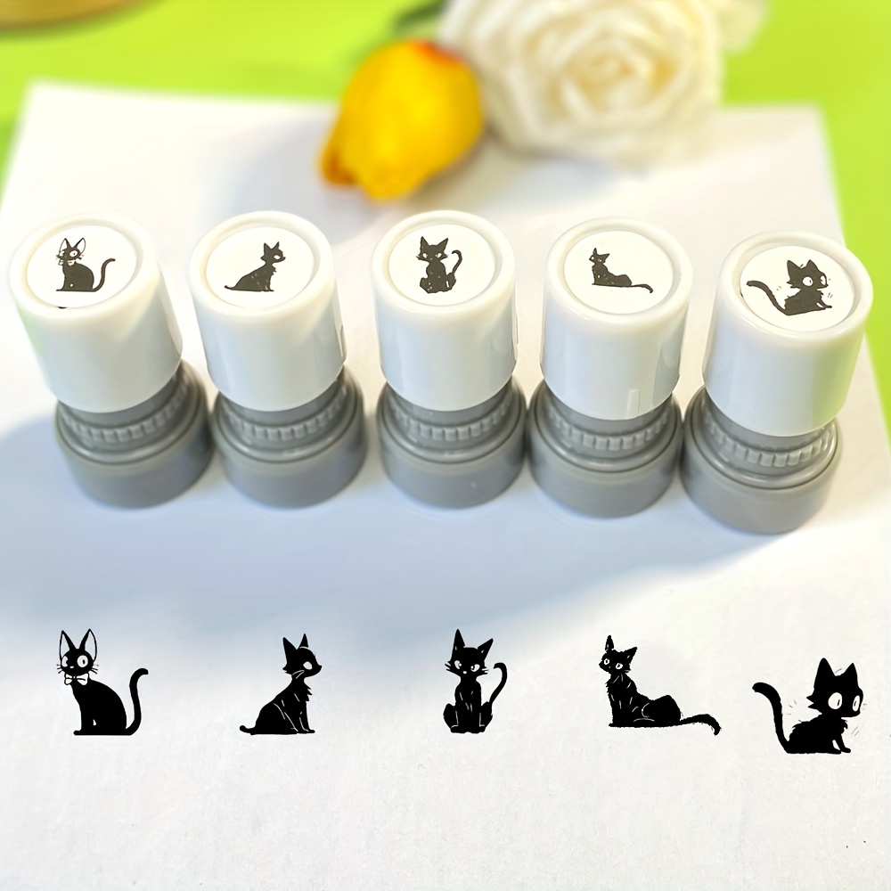 5pcs Journal Set With Cute Black Cat , Teacher Reward Stamp For Encouragement, Black Kitten Style Animal Stamp Pattern