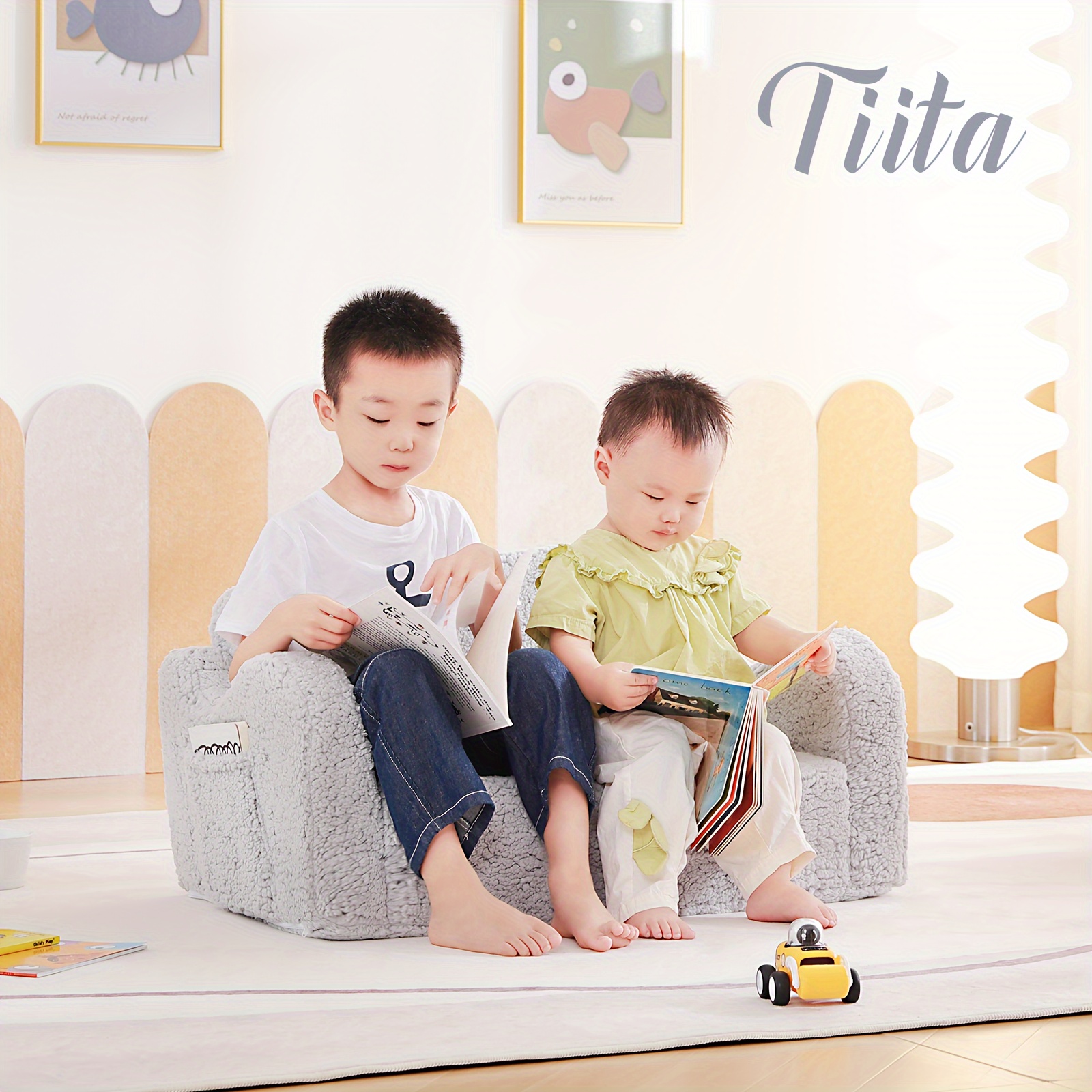 

Tiita Kids Sofa Chair, 2 In 1 Toddler Fold Out Couch, Comfy Kids Sofa For Playroom- 2 Seats, Glow In The Dark Children Couch To Lounger For Girls Boys