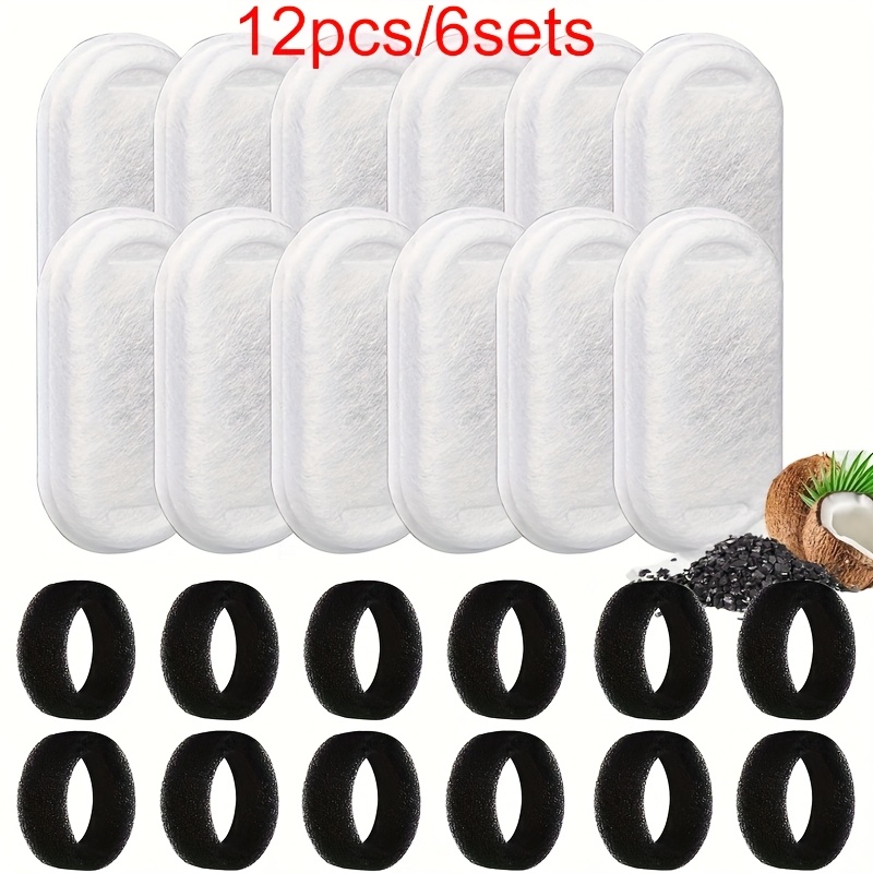 12pcs Premium Automatic Dog Water Fountain Replacement Filters Kit - Includes 6pcs Activated Carbon Drinking Dispenser Filters And 6pcs Sponge Foam Filters For Water - And Replace