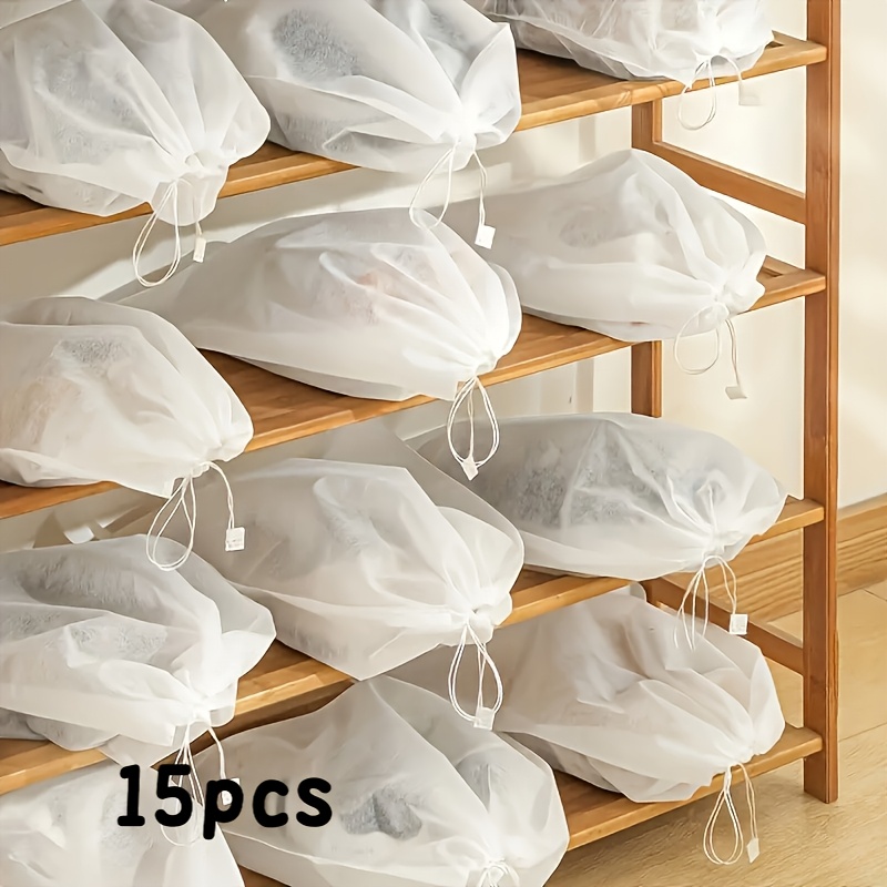 TEMU 15 Lightweight Portable Shoe Storage Bags, Non-woven Travel Storage Bags, Disposable Shoe Covers, Suitable For White Sneakers, With Drawstring