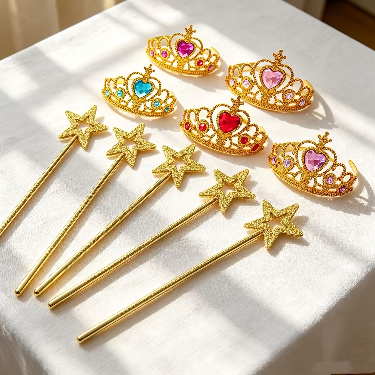 7 Sets Silvery or 5 Sets Golden Star Wand and Heart Crown Costume Accessory Set