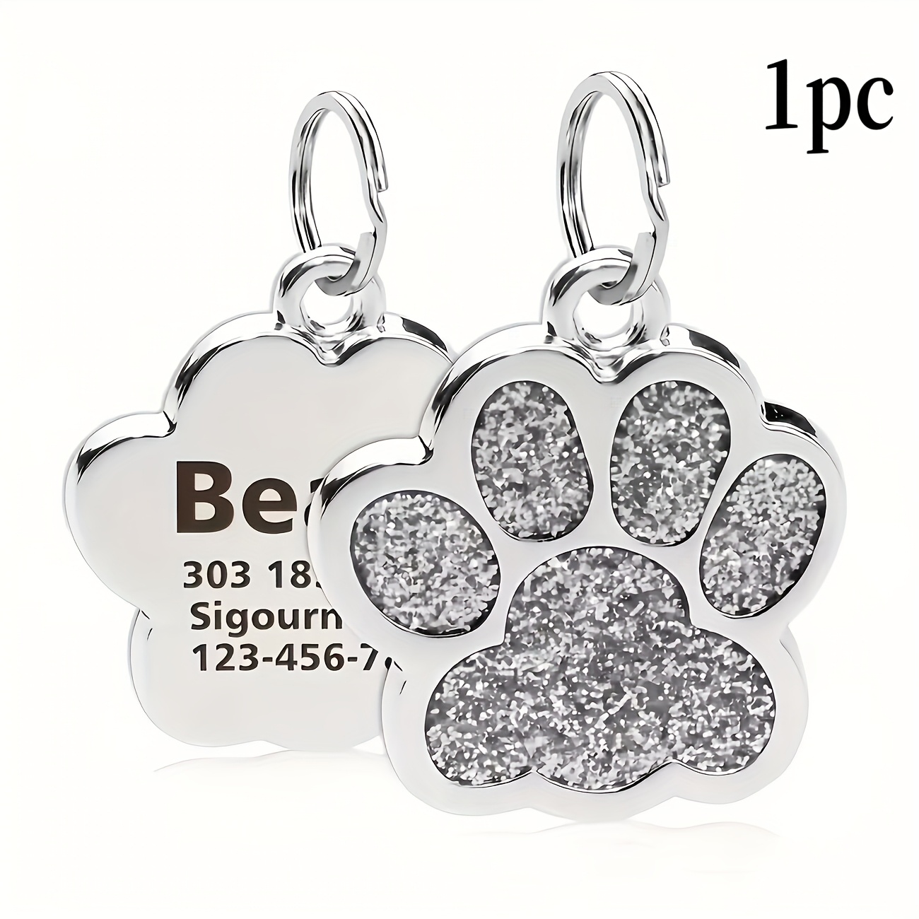 1pc Customizable Pet Id Tag - Heart-shaped Glitter Paw Design, Dogs And Cats, Durable & Fade-resistant, Ideal For Pet Lovers